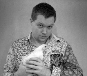 Joe Perkins with his pet chicken